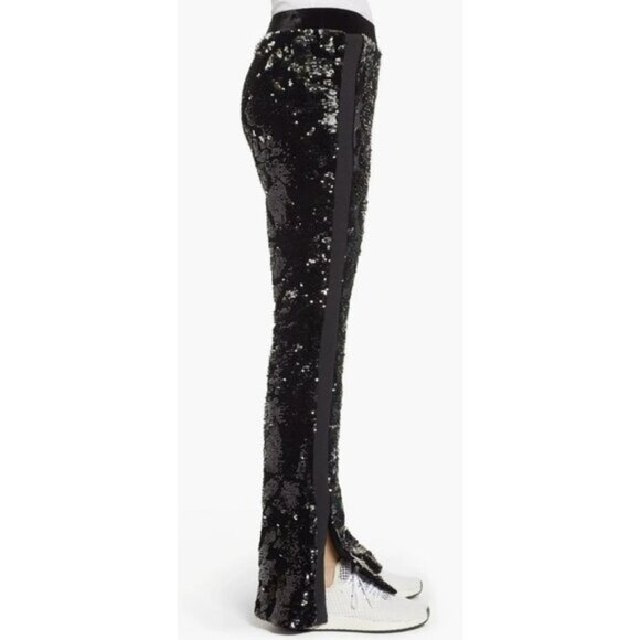 New Pam & Gela Black Sequin Flared Velour Pants Medium Mirror Ball Theme - Picture 2 of 9